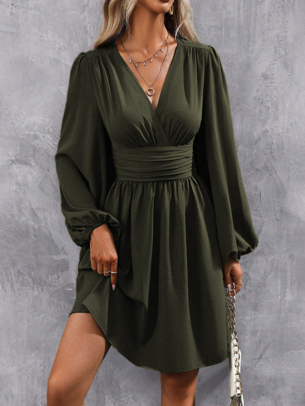 Robe Portefeuille Longueur Genou avec Manches Bouffantes pour Femme | Idéale pour Quotidien et Occasions