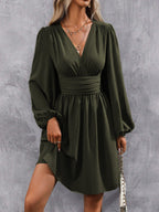 Robe Portefeuille Longueur Genou avec Manches Bouffantes pour Femme | Idéale pour Quotidien et Occasions