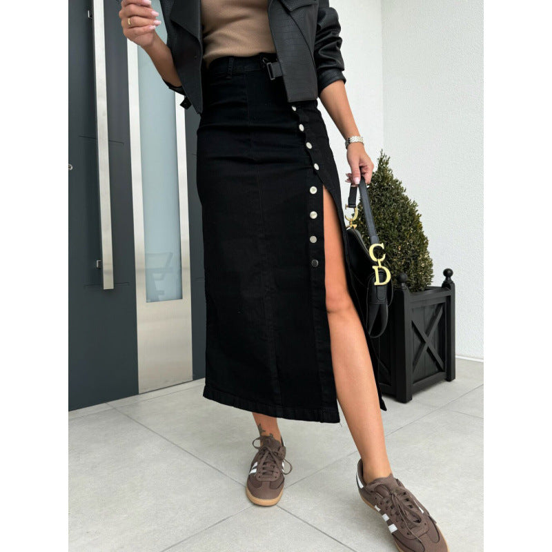 Jupe Midi En Denim Avec Fente Latérale Et Détails Boutons Pour Femme | Idéale Pour Le Quotidien Et Le Travail