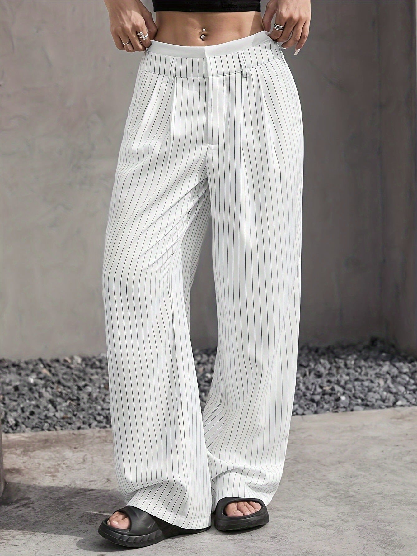 Pantalon Large À Rayures Verticales Avec Taille Élastiquée Pour Femme | Idéal Pour Tenues Quotidiennes