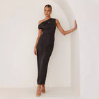Robe Midi Avec Design Asymétrique One-shoulder Et Drapé À La Taille Pour Femme | Idéale Pour Les Occasions Spéciales