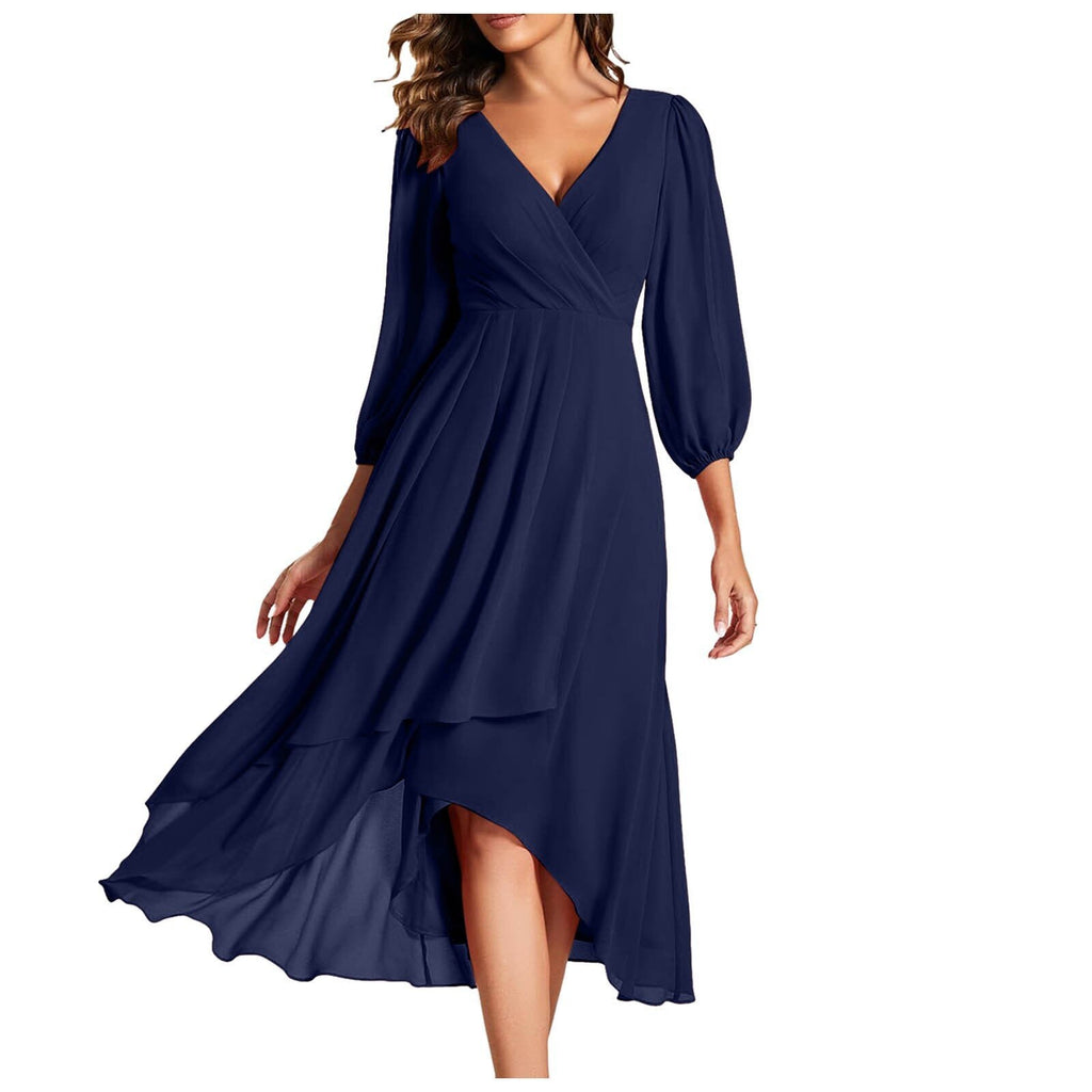 Robe À Col En V Avec Coupe Cintrée Et Ourlet Asymétrique Pour Femme | Idéal Pour Usage Quotidien Et Occasions
