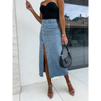 Jupe Midi En Denim Avec Fente Latérale Et Détails Boutons Pour Femme | Idéale Pour Le Quotidien Et Le Travail