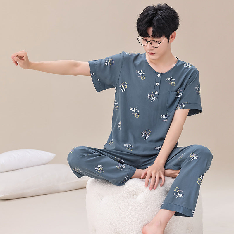 Pyjama Deux Pièces pour Homme avec Haut à Manches Courtes et Pantalon | Idéal pour le Printemps et l'Été