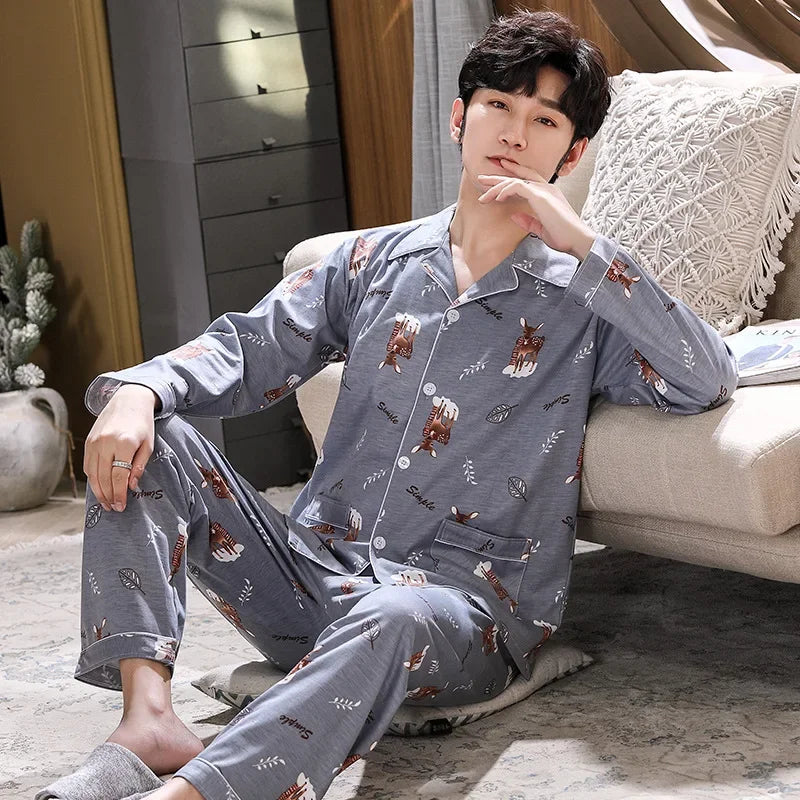 Pyjama Deux Pièces pour Homme avec Haut à Manches Longues et Pantalon | Idéal pour le Printemps et l'Automne