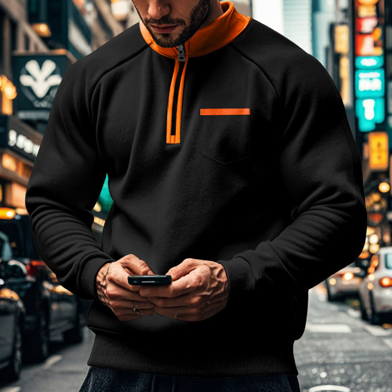 Sweat À Col Montant Zippé Avec Poche Poitrine Pour Homme | Idéal Pour Une Utilisation Toute L’Année