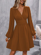 Robe Portefeuille Longueur Genou avec Manches Bouffantes pour Femme | Idéale pour Quotidien et Occasions
