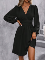 Robe Portefeuille Longueur Genou avec Manches Bouffantes pour Femme | Idéale pour Quotidien et Occasions