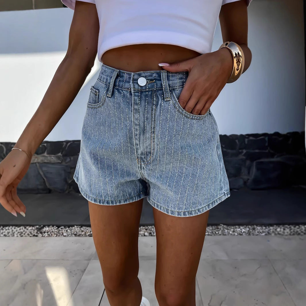 Short Taille Haute À Rayures Avec Coupe Droite Pour Femmes | Idéal Pour Saison Chaude