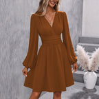 Robe Portefeuille Longueur Genou avec Manches Bouffantes pour Femme | Idéale pour Quotidien et Occasions