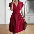 Robe à Col V avec Jupe Trapèze Longueur Genou pour Femme | Idéale pour Quotidien et Sorties