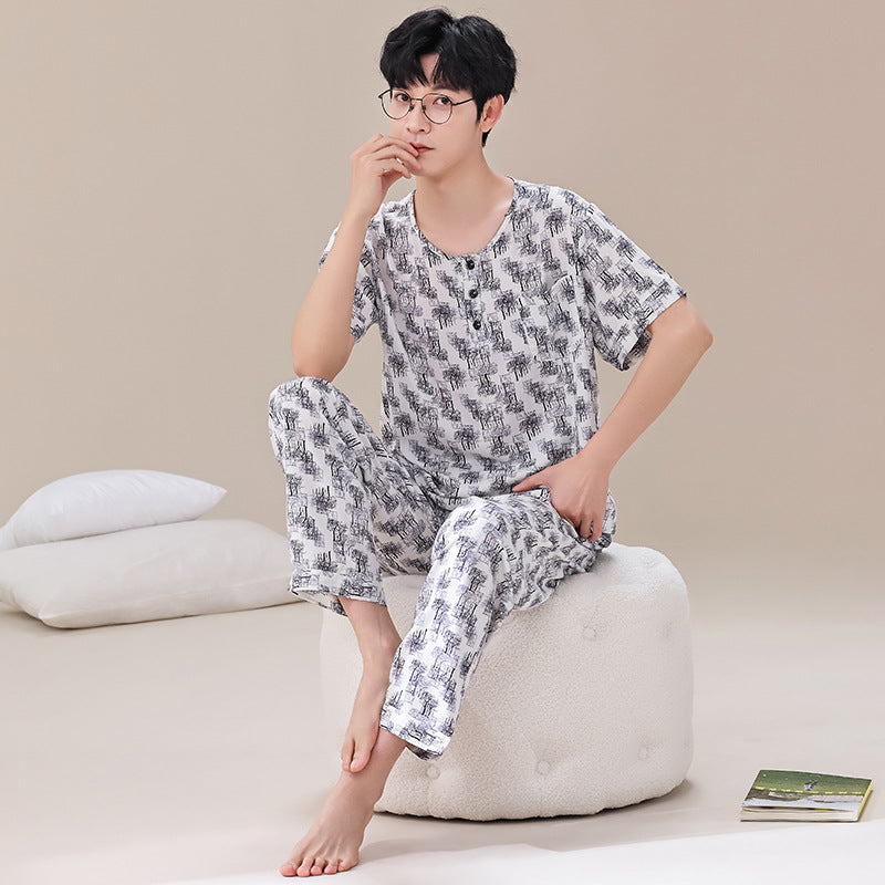 Pyjama Deux Pièces pour Homme avec Haut à Manches Courtes et Pantalon | Idéal pour le Printemps et l'Été