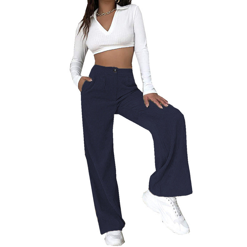Pantalon en Velours Côtelé avec Taille Haute et Coupe Large pour Femme | Idéal pour Quotidien et Sorties