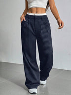 Pantalon Large À Rayures Verticales Avec Taille Élastiquée Pour Femme | Idéal Pour Tenues Quotidiennes