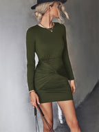 Robe Portefeuille Longueur Genou à Manches Longues pour Femme | Idéale pour Quotidien et Événements