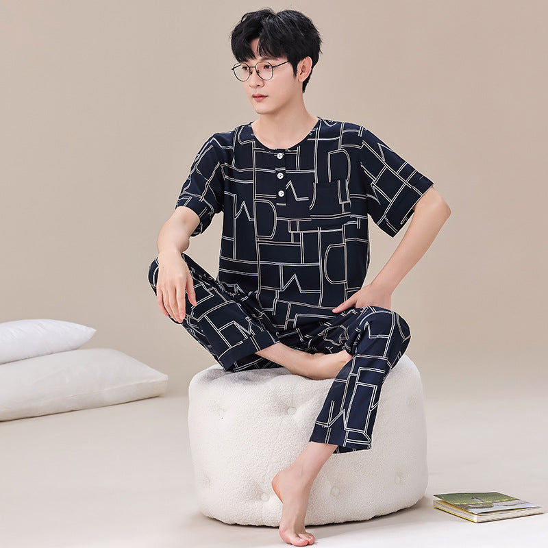 Pyjama Deux Pièces pour Homme avec Haut à Manches Courtes et Pantalon | Idéal pour le Printemps et l'Été