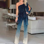 Combinaison avec design asymétrique et jambes larges pour femmes | Idéale pour les fêtes et événements