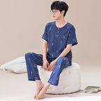 Pyjama Deux Pièces pour Homme avec Haut à Manches Courtes et Pantalon | Idéal pour le Printemps et l'Été