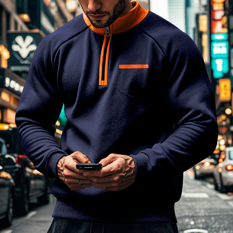 Sweat À Col Montant Zippé Avec Poche Poitrine Pour Homme | Idéal Pour Une Utilisation Toute L’Année