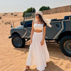 Ensemble Deux Pièces avec Crop Top Slim Fit et Jupe Maxi Plissée pour Femme | Idéal pour un Usage Quotidien