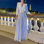 Ensemble avec Haut à Col en V et Pantalon Large pour Femme | Idéal pour la Maison ou les Sorties