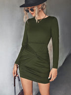 Robe Portefeuille Longueur Genou à Manches Longues pour Femme | Idéale pour Quotidien et Événements