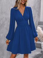 Robe Portefeuille Longueur Genou avec Manches Bouffantes pour Femme | Idéale pour Quotidien et Occasions