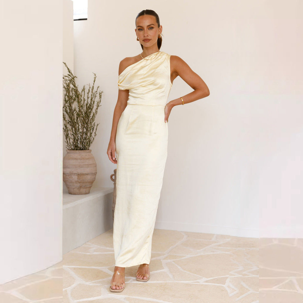 Robe Midi Avec Design Asymétrique One-shoulder Et Drapé À La Taille Pour Femme | Idéale Pour Les Occasions Spéciales