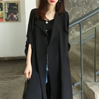 Trench-Coat Long Noir Avec Design Croisé Pour Femme | Idéal Pour Mi-Saison