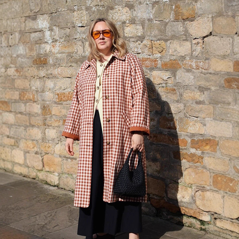 Trench-Coat à Motif Carreaux avec Poches Plaquées pour Femmes | Ideal for Mi-Saison et Usage Quotidien