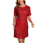 Robe Mini à Paillettes avec Coupe Ample et Manches Courtes pour Femme | Idéale pour les Soirées et Occasions Festives