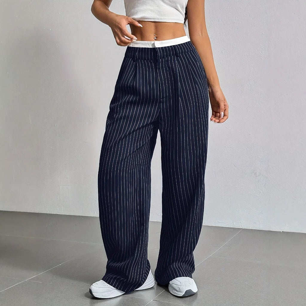 Pantalon Large À Rayures Verticales Avec Taille Élastiquée Pour Femme | Idéal Pour Tenues Quotidiennes