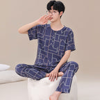 Pyjama Deux Pièces pour Homme avec Haut à Manches Courtes et Pantalon | Idéal pour le Printemps et l'Été