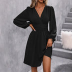 Robe Portefeuille Longueur Genou avec Manches Bouffantes pour Femme | Idéale pour Quotidien et Occasions