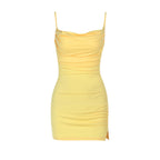 Robe Mini À Ruchés Avec Fente Latérale Et Bretelles Réglables Pour Femme | Idéale Pour Sorties Et Événements