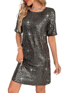 Robe Mini à Paillettes avec Coupe Ample et Manches Courtes pour Femme | Idéale pour les Soirées et Occasions Festives