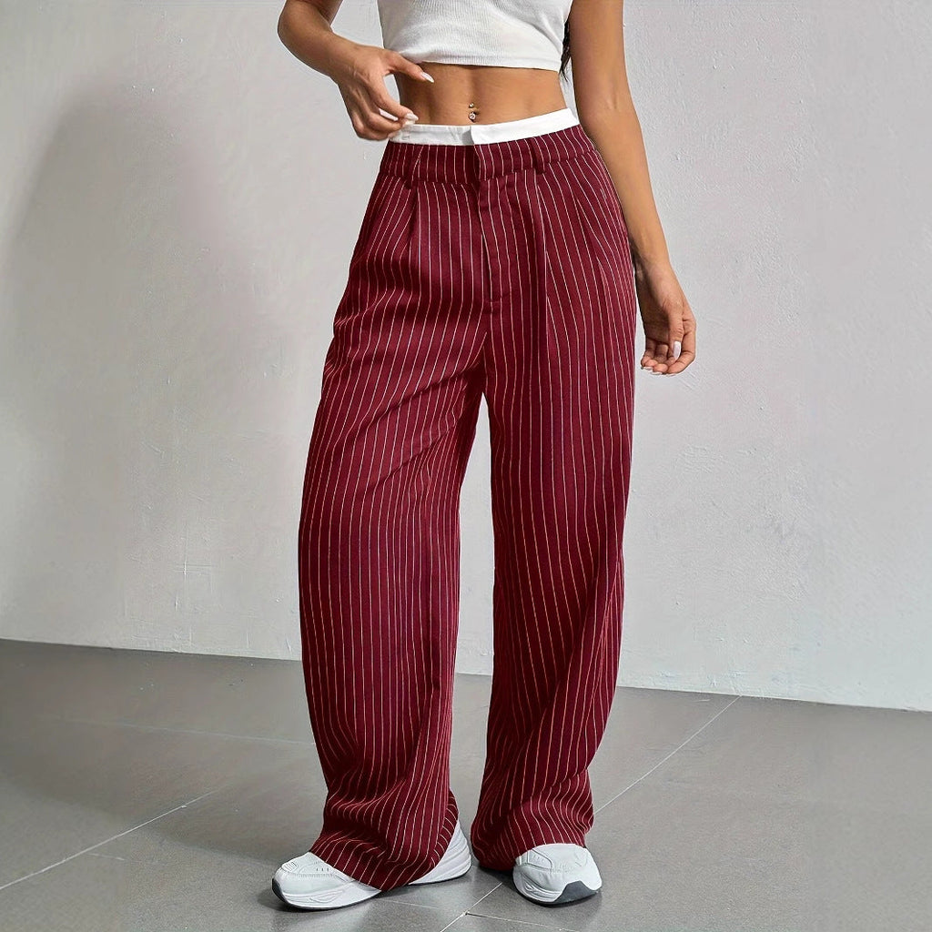 Pantalon Large À Rayures Verticales Avec Taille Élastiquée Pour Femme | Idéal Pour Tenues Quotidiennes