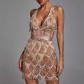 Robe Midi à Paillettes et Franges avec Col en V pour Femmes | Idéale pour les Soirées et Événements