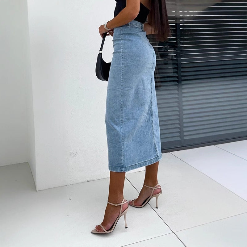 Jupe Midi En Denim Avec Fente Latérale Et Détails Boutons Pour Femme | Idéale Pour Le Quotidien Et Le Travail