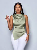 Top Sans Manches Slim Fit Avec Col Haut Et Ourlet Asymétrique Pour Femme | Idéal Pour Usage Quotidien