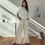 Ensemble Deux Pièces avec T-Shirt À Nœud Dans Le Dos Et Pantalon Large À Poches pour Femme | Idéal pour Le Printemps Et L’Été