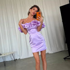 Robe Mini Épaules Dénudées Avec Volants Volumineux Pour Femmes | Idéale Pour Les Soirées Et Occasions