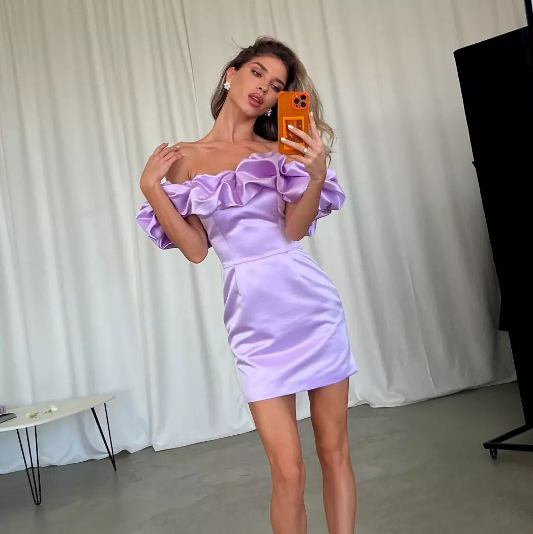Robe Mini Épaules Dénudées Avec Volants Volumineux Pour Femmes | Idéale Pour Les Soirées Et Occasions