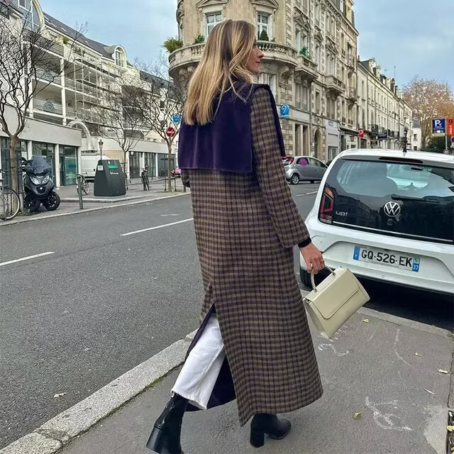 Trench-Coat à Motif Carreaux avec Poches Plaquées pour Femmes | Ideal for Mi-Saison et Usage Quotidien