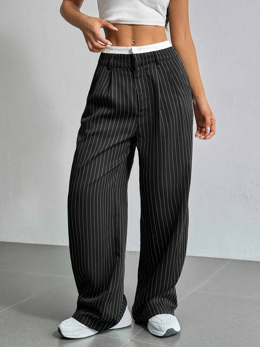 Pantalon Large À Rayures Verticales Avec Taille Élastiquée Pour Femme | Idéal Pour Tenues Quotidiennes