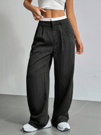 Pantalon Large À Rayures Verticales Avec Taille Élastiquée Pour Femme | Idéal Pour Tenues Quotidiennes