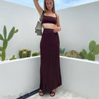 Ensemble Deux Pièces avec Crop Top Slim Fit et Jupe Maxi Plissée pour Femme | Idéal pour un Usage Quotidien