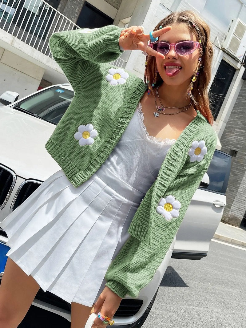 Cardigan à Motif Floral avec Manches Lanterne pour Femmes | Ideal for Mi-Saison et Usage Quotidien