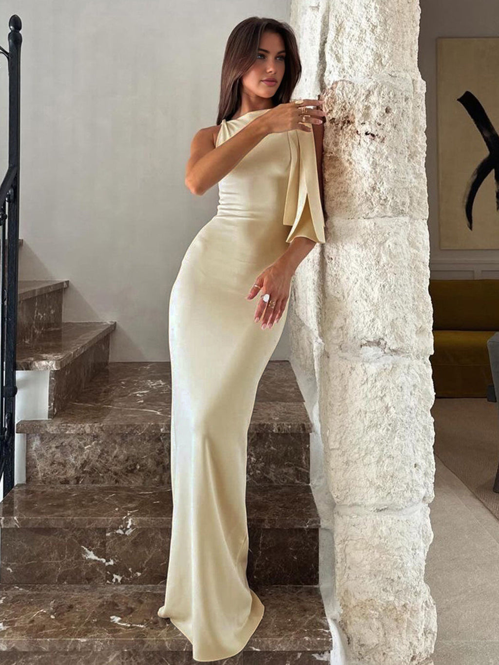 Robe Maxi One-Shoulder Asymétrique Avec Coupe Longue Pour Femme | Idéale Pour L'Été