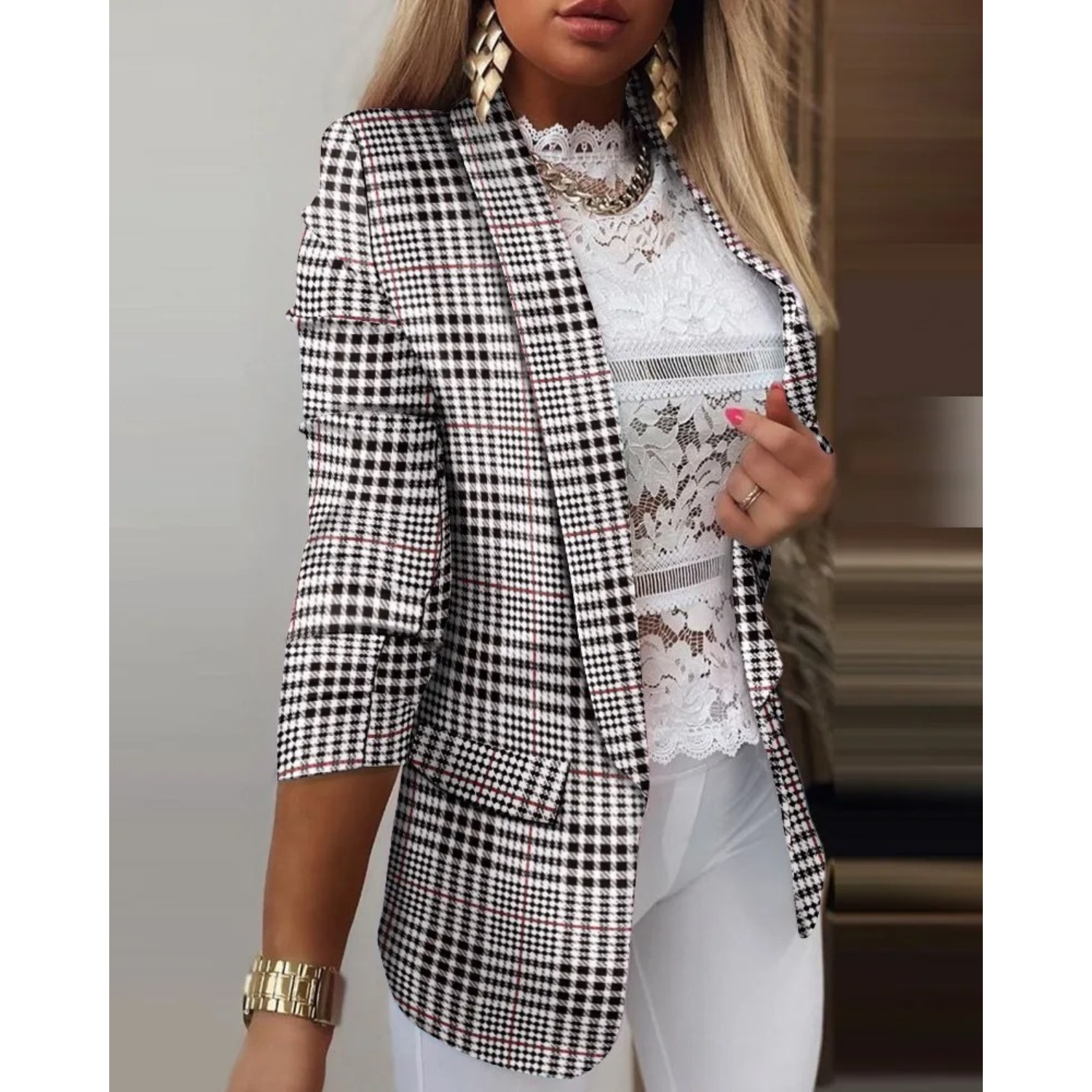 Blazer À Revers Avec Motif Pour Femme | Idéal Pour Le Travail Et Les Occasions Informelles